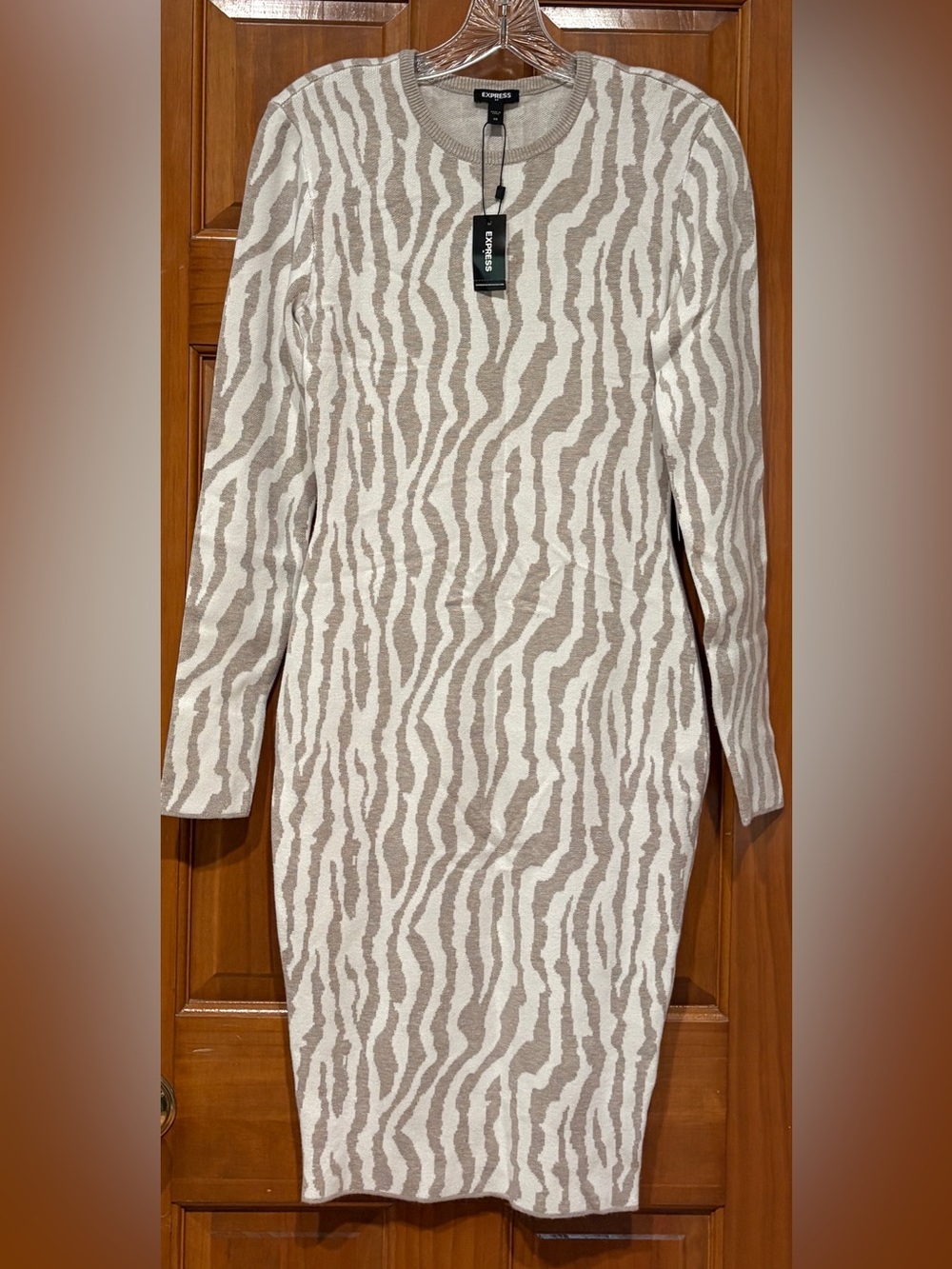 Express Tan and Cream Body-con Dress